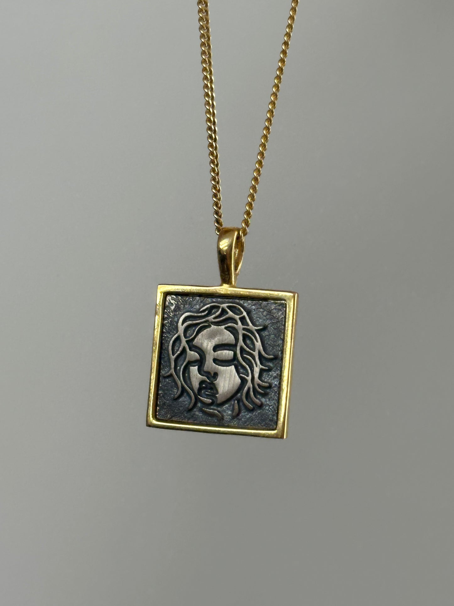 925 abstract face square pendant necklace