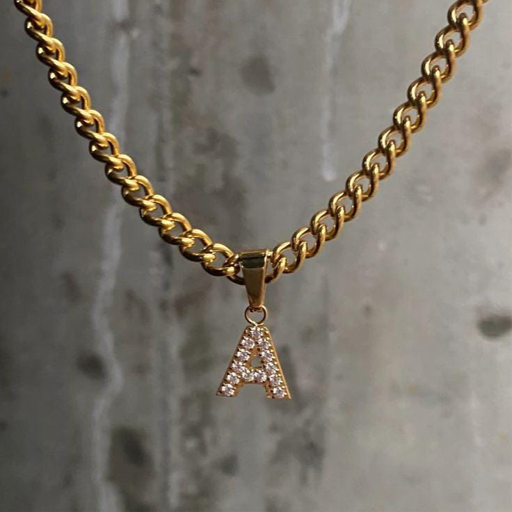 The 925 Curb Chain Zircone Letter Necklace