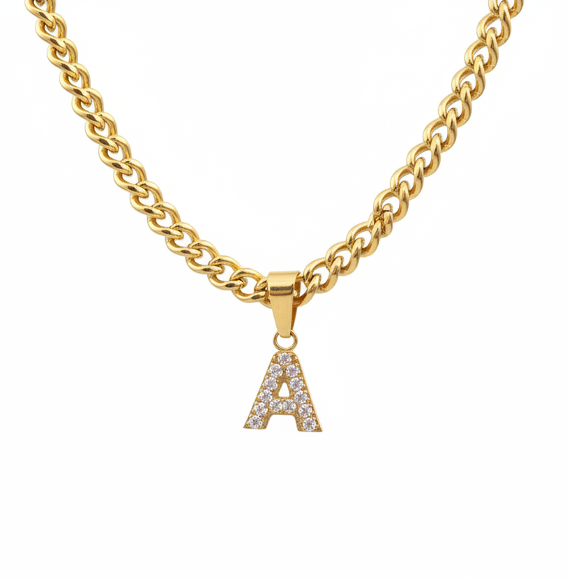 Eski zincir zirkon harfli kolye