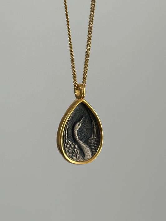 925 crane bird teardrop