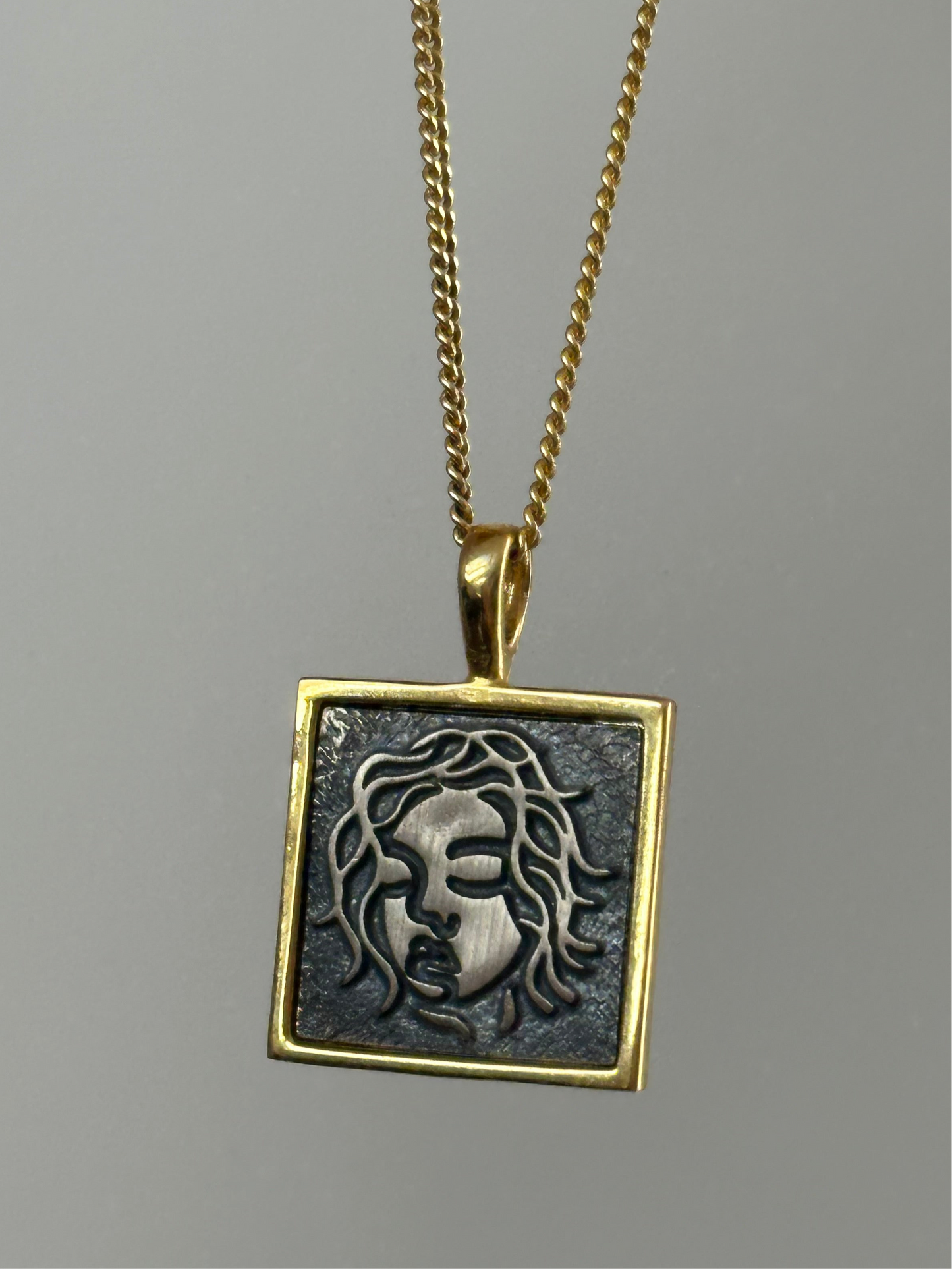925 abstract face square pendant necklace