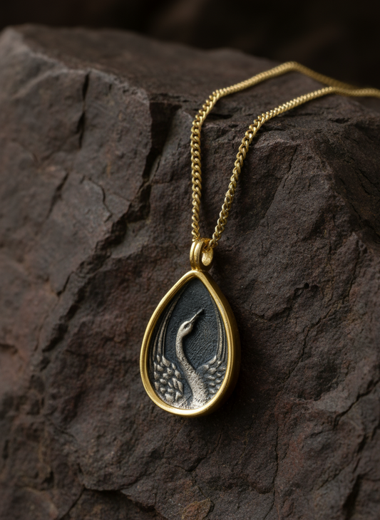 925 crane bird teardrop