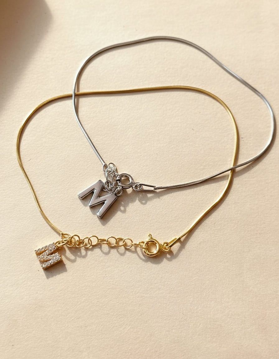 925 Thin Snake Chain Letter bracelet