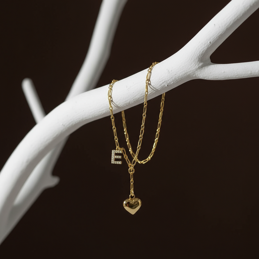 925 Flow Heart+Letter necklace