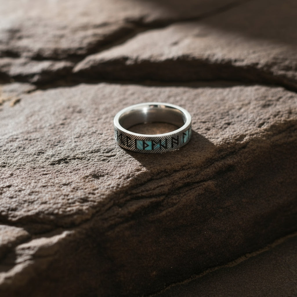 The 925 scandinavian runic alphabet ring