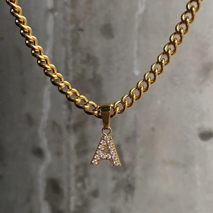The 925 Curb Chain Zircone Letter Necklace