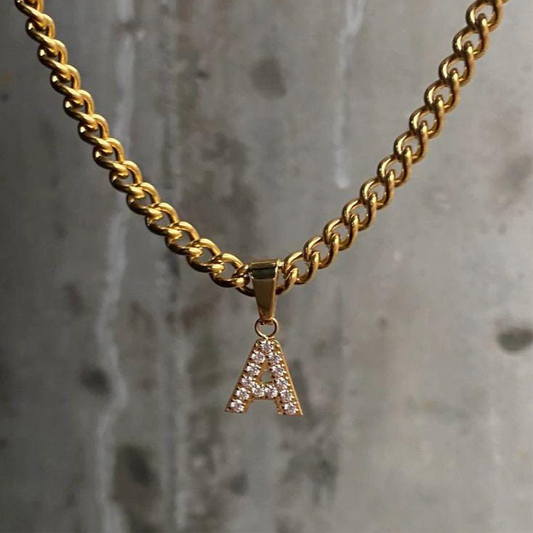 The 925 Curb Chain Zircone Letter Necklace